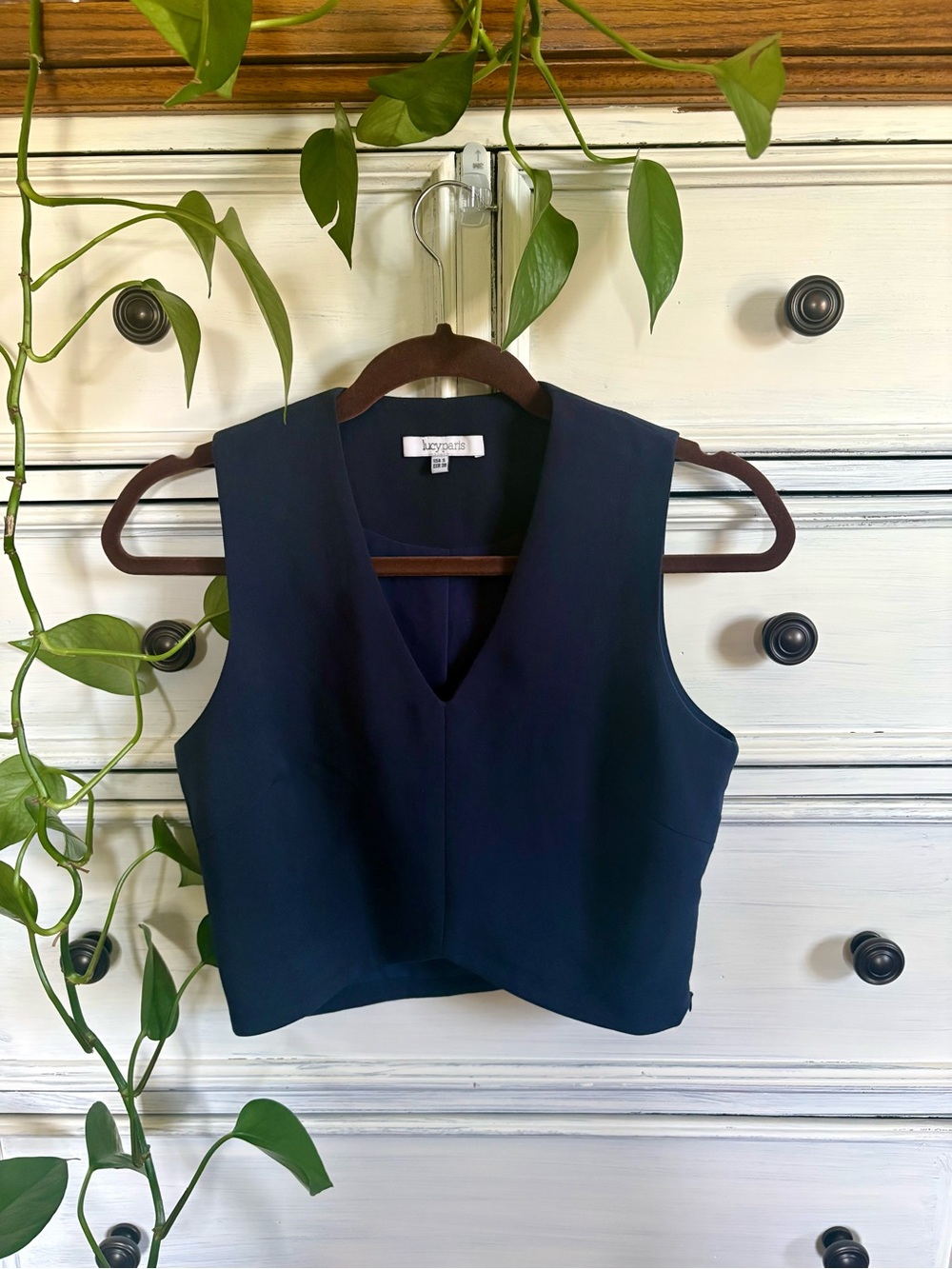 Lucy Paris Navy Cropped V-Neck Tank